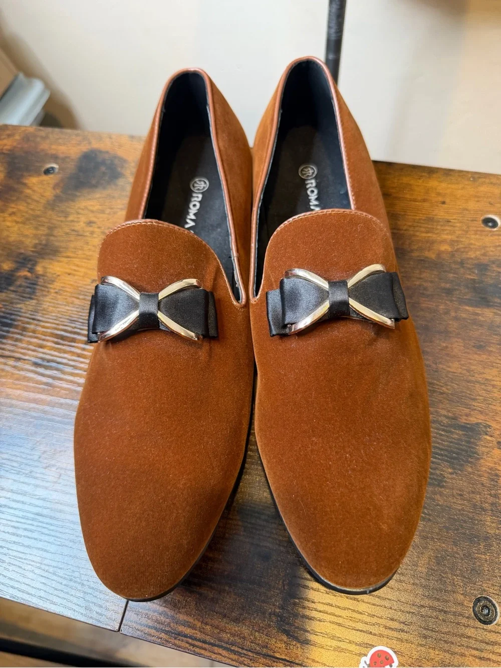 Romario Men's Velvet Slip-on Loafers in a cognac brown dark tan color Size 11